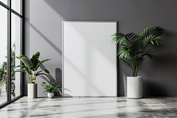 Modern Urban Loft Interior with Empty Frame and Stylish Chairs by Window