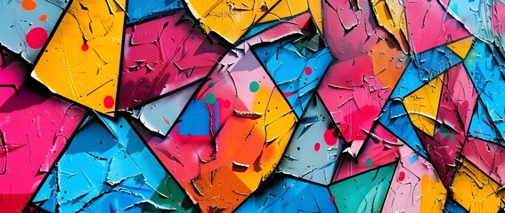Vibrant Graffiti Inspired Wall Art with Abstract Geometric Patterns and Textured Brush Strokes