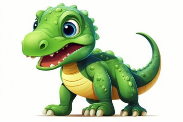 Fototapeta premium vector illustration style,Adorable baby TRex with tiny arms, smiling face, vivid green scales, captured in high detail, isolated on white background