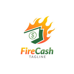 Money fire burn logo icon template. Vector of money and coins combined with fire