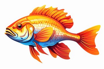 Fototapeta premium vector illustration style,Cute fish with cheerful expression, hooked on a line, vibrant scales, vivid colors captured in high detail, isolated on white background