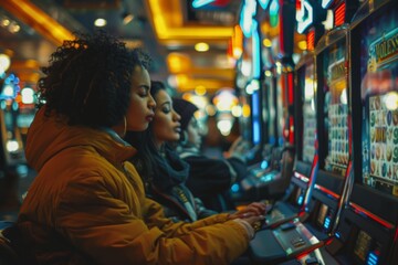 Obraz premium Group of people playing the slot machines