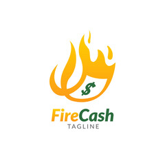 Money fire burn logo icon template. Vector of money and coins combined with fire