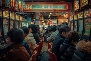 Group of people playing the slot machines
