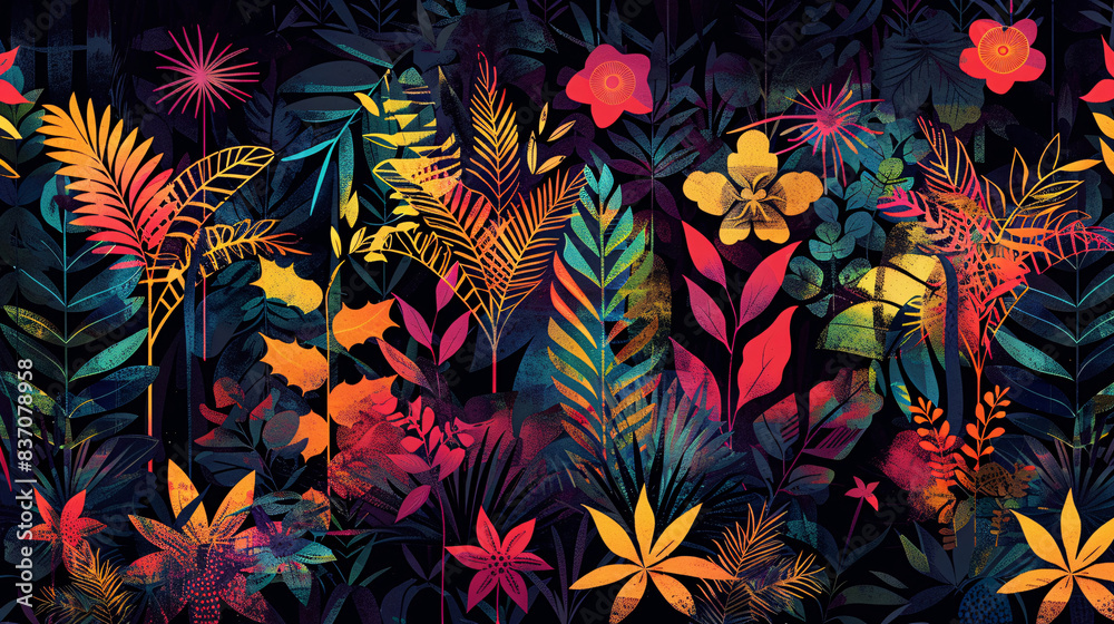 Wall mural beautiful digital motif with tropical elements and boho style