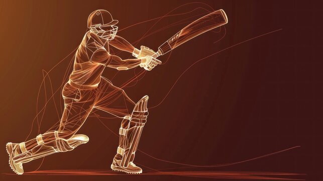 Vector illustration of a Cricket player in action, depicted with a single continuous line drawing.