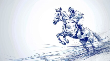 Vector illustration of a equestrian player in action, depicted with a single continuous line drawing.