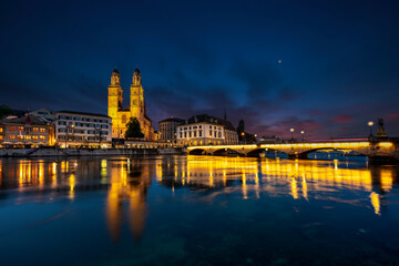 The city of Zurich during the night, Switzerland,