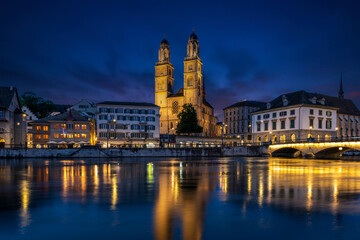 The city of Zurich during the night, Switzerland,