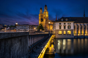 The city of Zurich during the night, Switzerland,