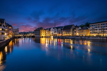 The city of Zurich during the night, Switzerland,