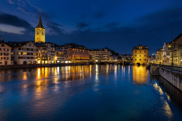 Fototapeta premium The city of Zurich during the night, Switzerland,