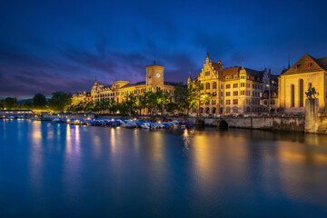Naklejka premium The city of Zurich during the night, Switzerland,