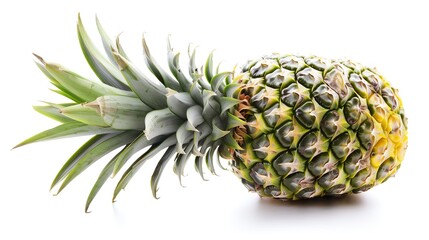 Fototapeta premium Highquality image of a whole pineapple with its spiky green crown, isolated on a white background
