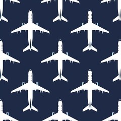 Seamless pattern with airplanes in flat style. Vector illustration.