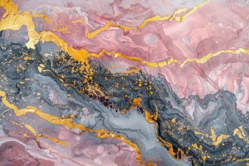Naklejka premium Pink gray gold liquid marbel texture. Marbeling aesthetic artistic background.