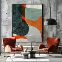 A modern interior showcases abstract art as a centerpiece, providing a trendy wallpaper for best-seller backgrounds