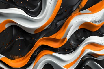 Stylish white and orange elements against vibrant black background with bold and trendy stripes