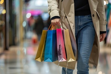 Fashionable shopping concept Woman with shopping bags at mall
