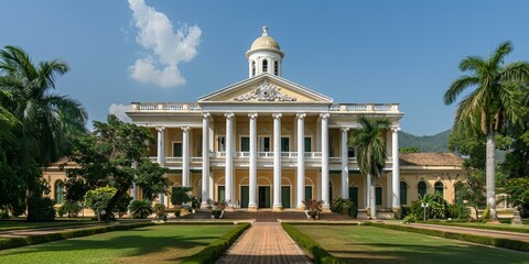 Historical, colonial-era government building with tall columns and a domed roof50 generated by AI