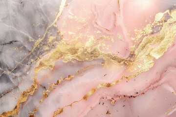Obraz premium Pink gray gold liquid marbel texture. Marbeling aesthetic artistic background.