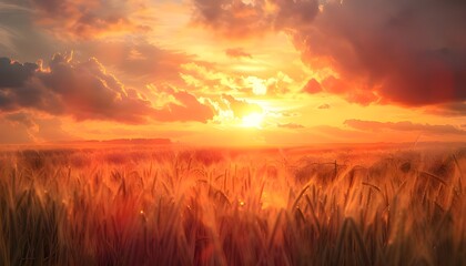 Fototapeta premium Panorama of dramatical cornfield sunset