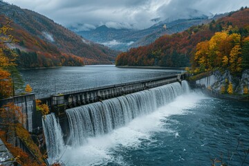 Concrete dam on the river