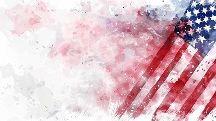 Naklejka premium Watercolor USA flag on a textured background with red, white, and blue colors, symbolizing American patriotism and independence.