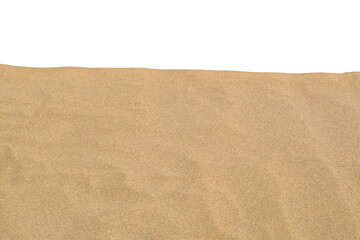 Flat lay of beach sand texture isolated on transparent background. Sea sand surface with copy space. Tropical summer design elements