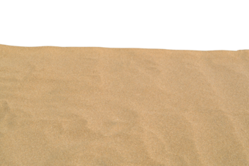 Flat lay of beach sand texture isolated on transparent background. Sea sand surface with copy space. Tropical summer design elements