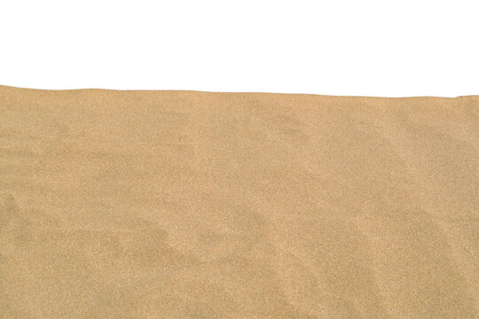 Flat lay of beach sand texture isolated on transparent background. Sea sand surface with copy space. Tropical summer design elements