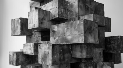 Close-up of an abstract sculpture made of blocks.
