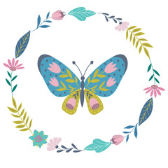 Vector Illustration of Label with Butterfly.