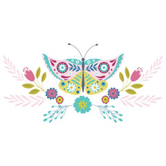 Vector Illustration of Label with Butterfly.