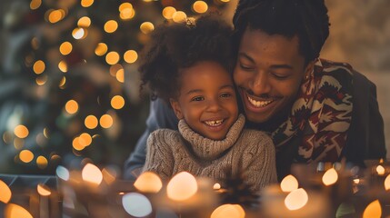 Happy father and daughter smiling at Christmas