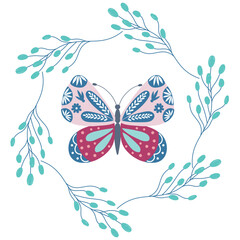 Vector Illustration of Label with Butterfly.