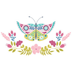 Vector Illustration of Label with Butterfly.