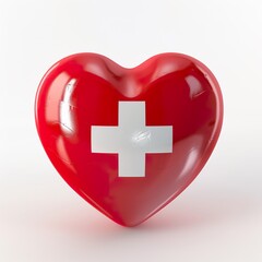 Obraz premium 3d heart with the Switzerland flag on it, white background