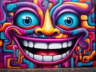 Abstract colorful face with vibrant colors and a playful smile, perfect for backgrounds, posters, or social media.