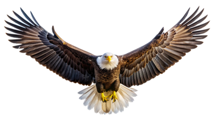  A spread-wing bald eagle soars in the sky. Isolated on white background. AI GENERATED