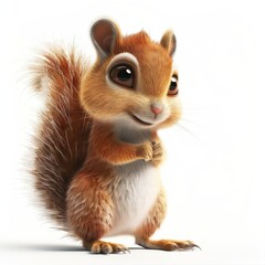 Obraz premium Adorable 3D Baby Squirrel Cartoon on White Background