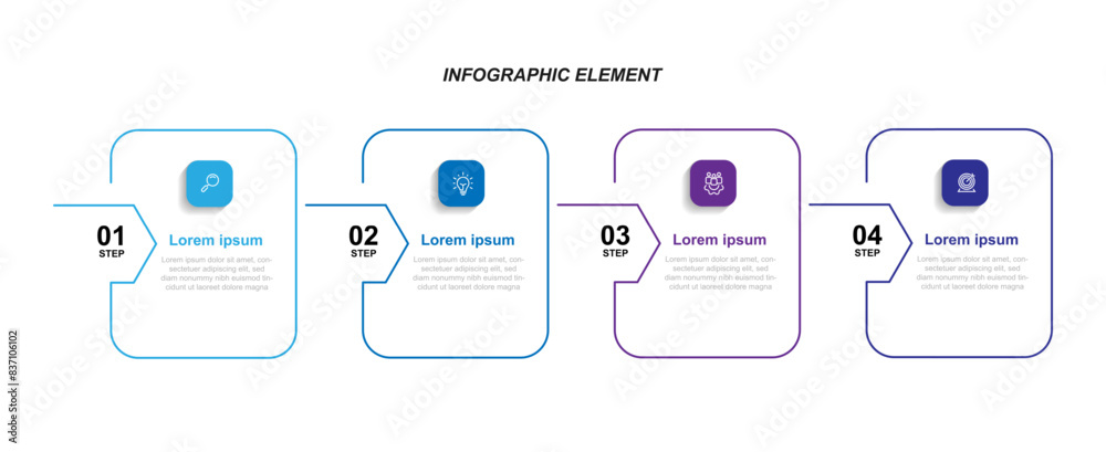Poster 4 step process infographic template vector element with icons suitable for workflow, business information, and web graphic design 