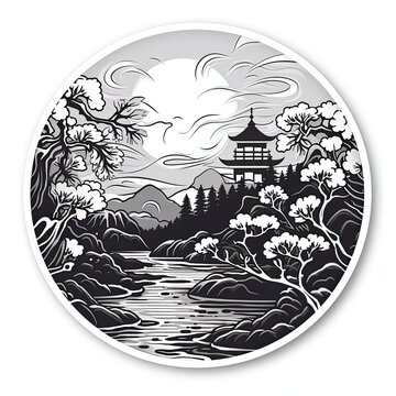 recommend clip art: Japanese traditional architecture with pagoda building.