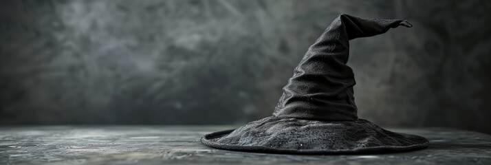 wizard hat on a table top with a dark background