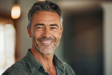 Naklejka premium Portrait of Smiling Middle-Aged Man Outdoors