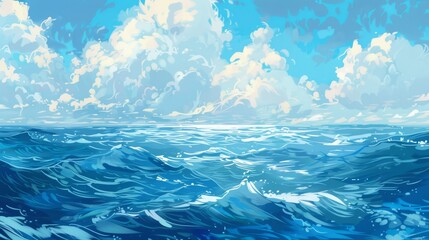 Sea surface, simple picture, children's illustration style 