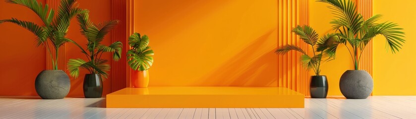 Fototapeta premium A solid bright orange background that provides an energetic and lively backdrop for highlighting products or objects in the foreground. The vivid orange color is eye-catching and adds a sense of