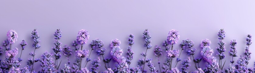 Obraz premium A solid soft lavender background that offers a serene and calming visual for showcasing products or objects in the foreground. The gentle lavender hue adds a touch of elegance and tranquility, making