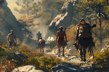 Fototapeta premium Humans exploring the wilderness, blending seamlessly with the natural surroundings and embracing the untamed beauty of the wild.