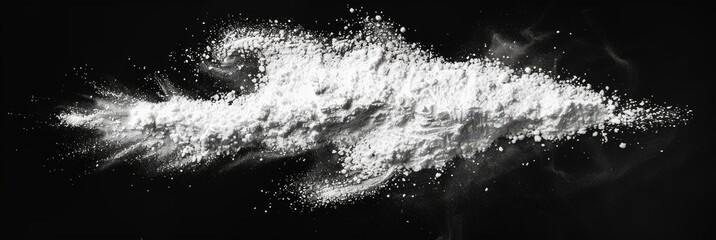 White powder, flour on a black background